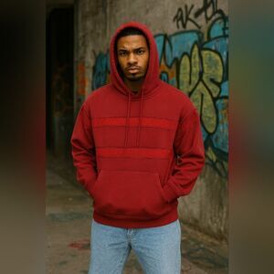 Tommy Jeans Hoodie Mens Medium Red Black Logo Spell Out Pullover Sweatshirt
